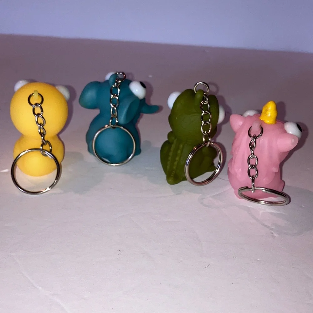 Playful Animal Keychain Set‎ Squishy Silicone with Protruding Eyes NWOT 2”